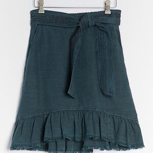 Pilcro Amora Skirt Womens XS Teal Blue Ruffle Hem Anthropologie Mini Tie Witchy